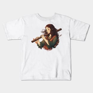 musical instrument | beautiful girl with flute Kids T-Shirt